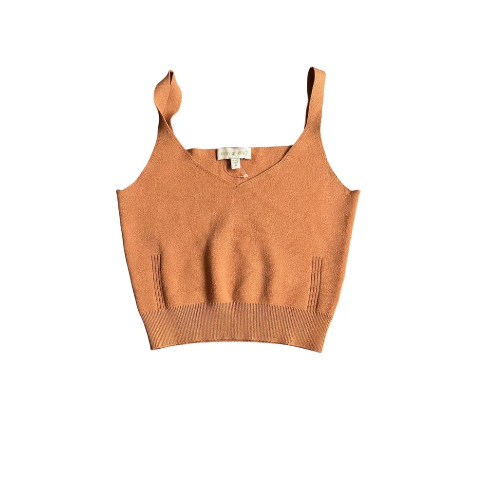 Ronny Kobo Womens Knit Crop Top V-Neck Sleevelessâ Terracotta Rust Orange Small